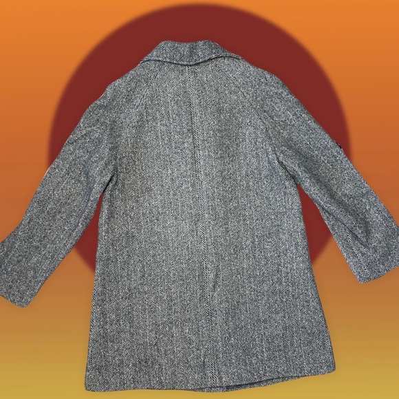 💫Vintage 80s 90s does MOD Schoolgirl Prep Herman Kay Grey Herringbone Wool Coat - Picture 12 of 13